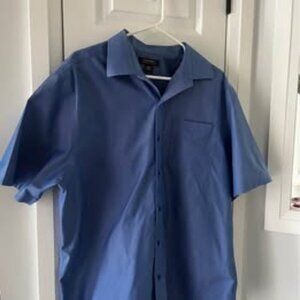 Denver Haynes Men Short Sleeve Button Up Shirt Blue Cotton Blend Size XL Casual